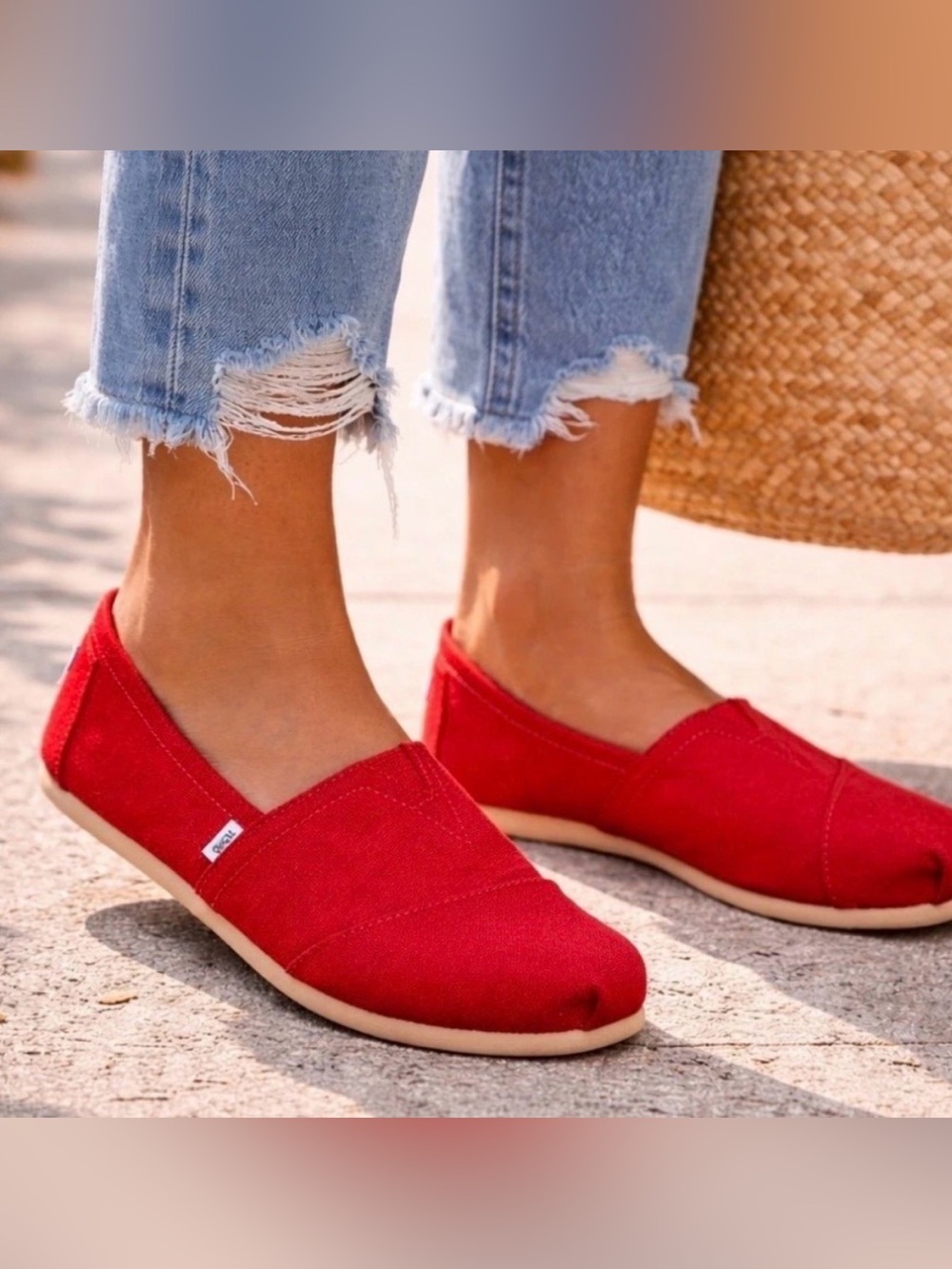 Toms Red Canvas Slip-On Flats - NWOT